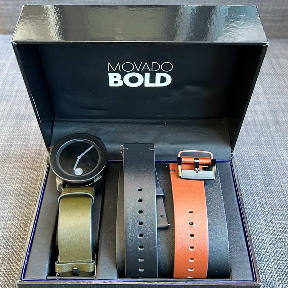 Movado BOLD Watch - Three Leather Bands included.